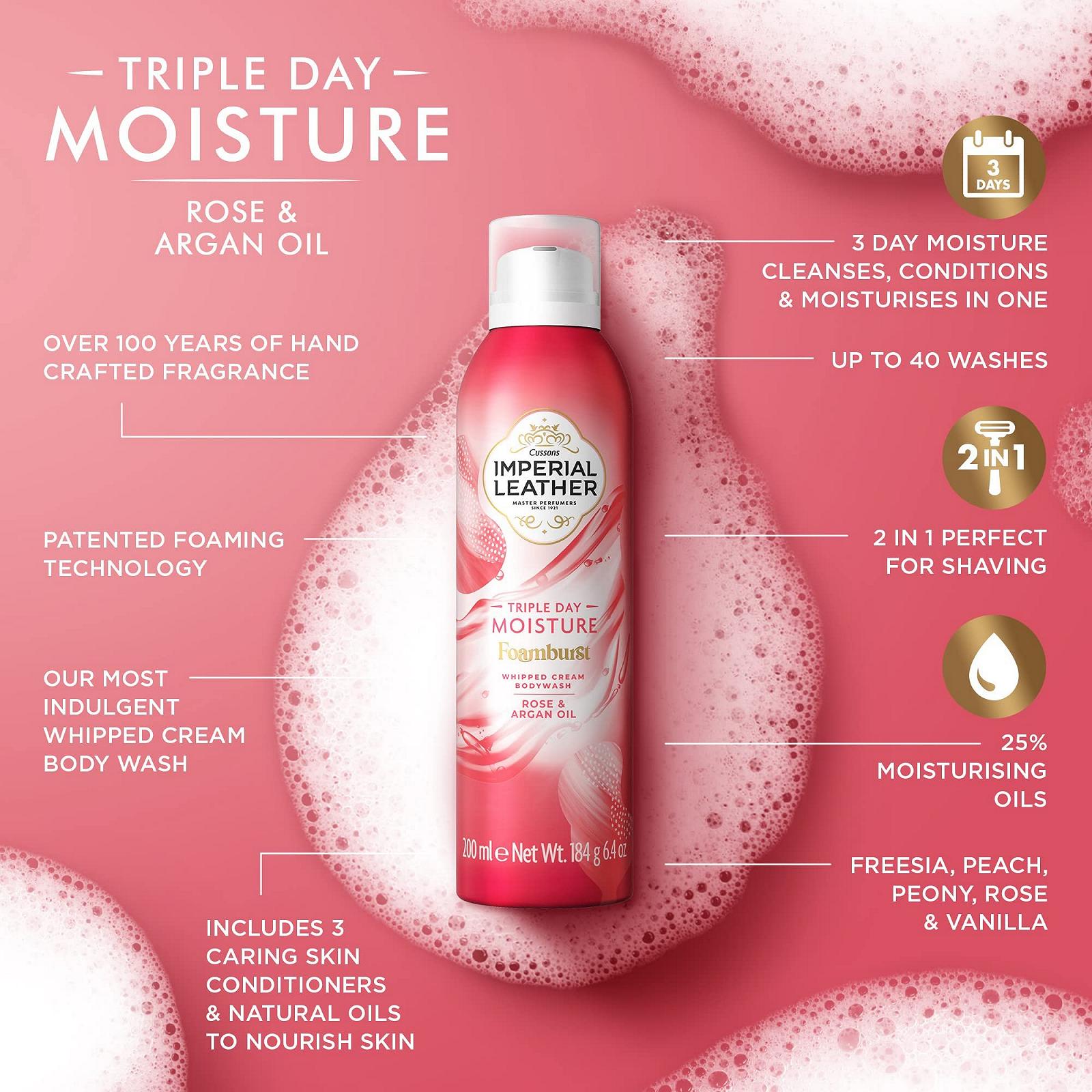 Гель для душу Imperial Leather Foamburst Triple Day Moisture Rose & Argan Oil 6 х 200 мл, фото №6 Гель для душу Imperial Leather Foamburst Triple Day Moisture Rose & Argan Oil 6 х 200 мл, фото №6