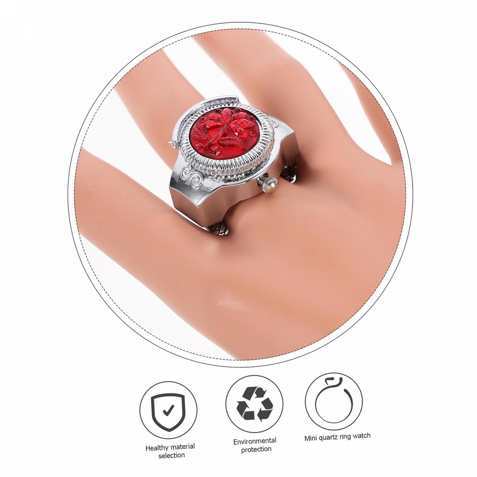 Годинник-кільце OATIPHO, золотистий з бірюзовим та червоним, фото №7