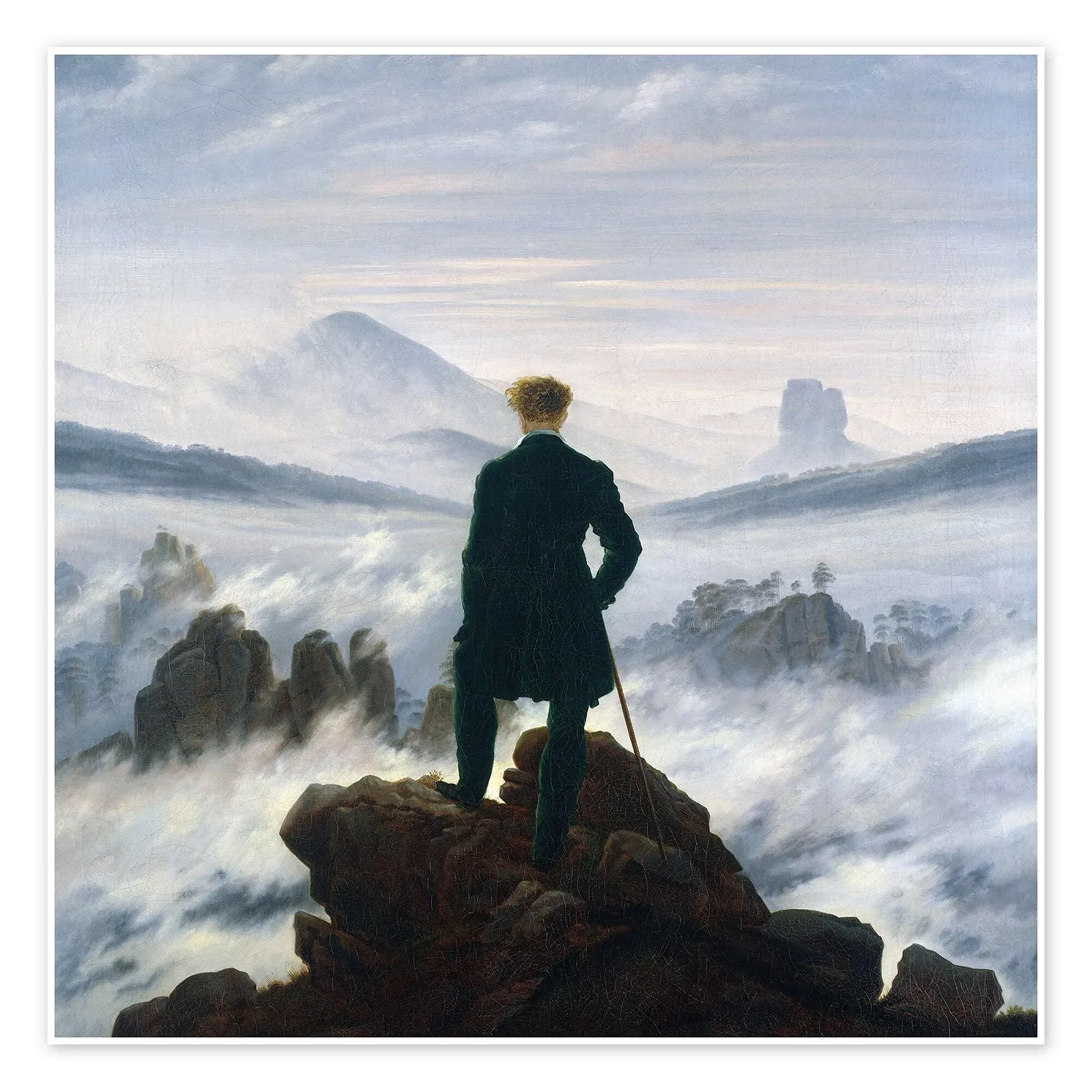 Постер Caspar David Friedrich The Wanderer Over the Mist Sea 100 x 100 см Blue, фото №1