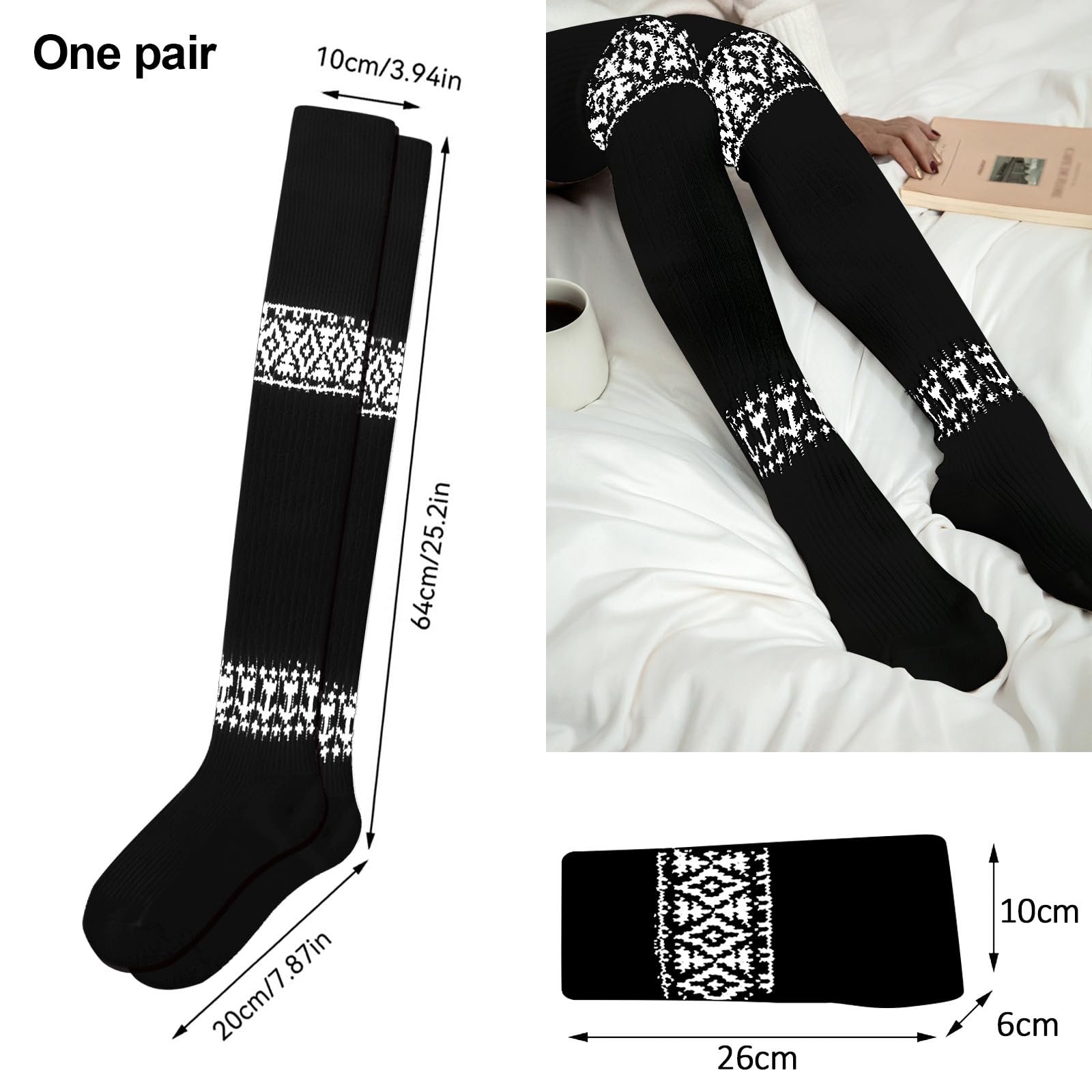 Носки выше колена 84 см, женские, черные, вязаные, гетры выше колена, длинные полосатые чулки до бедра, ретро гетры, фото №7