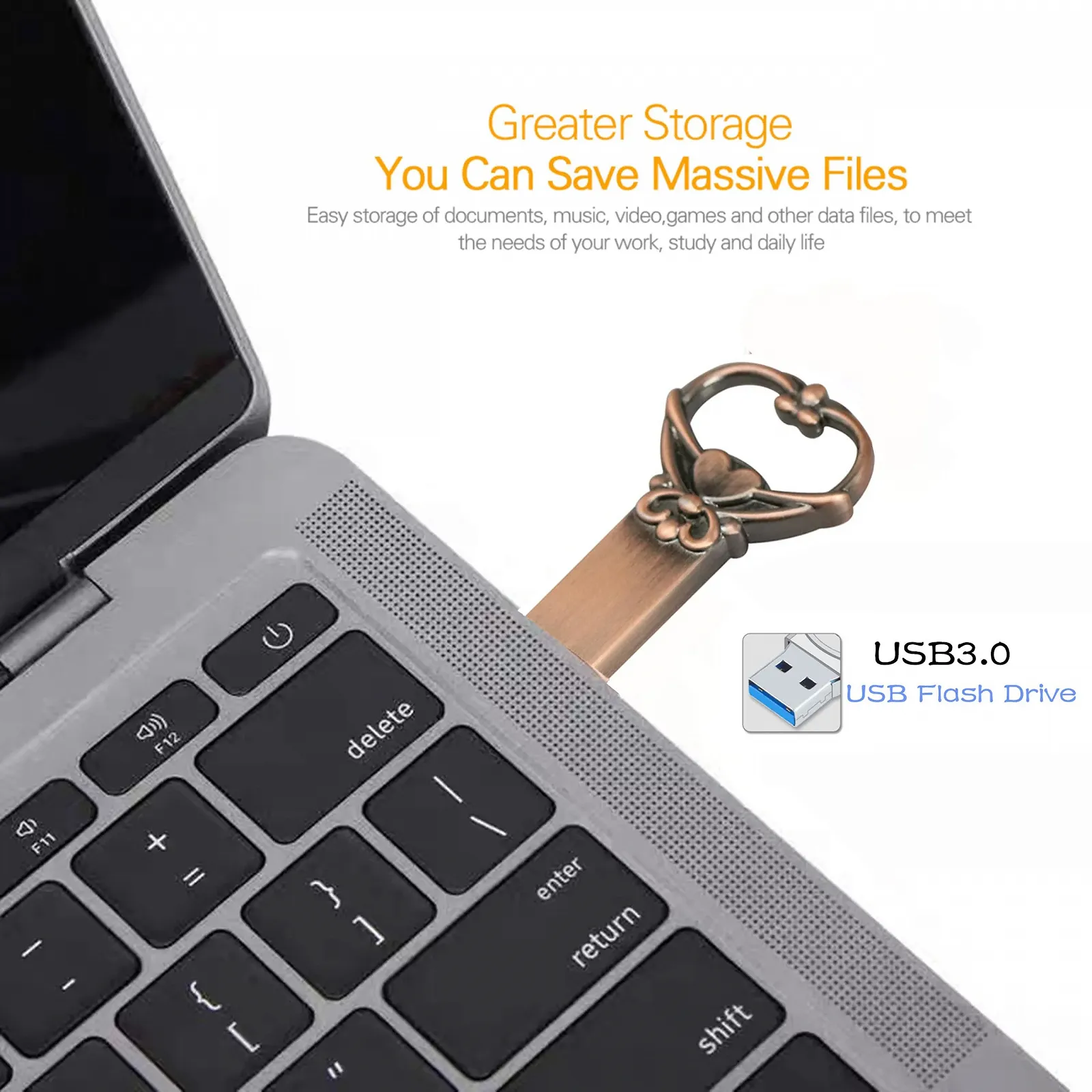 USB-флеш-накопичувач Heart Shape Metal USB 3.0 64 ГБ Бронзовий, фото №4 USB-флеш-накопичувач Heart Shape Metal USB 3.0 64 ГБ Бронзовий, фото №4