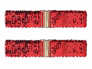 Ремень широкий Allegra K женский эластичный с блестками и пряжкой, 2 шт, красный - Фото 1