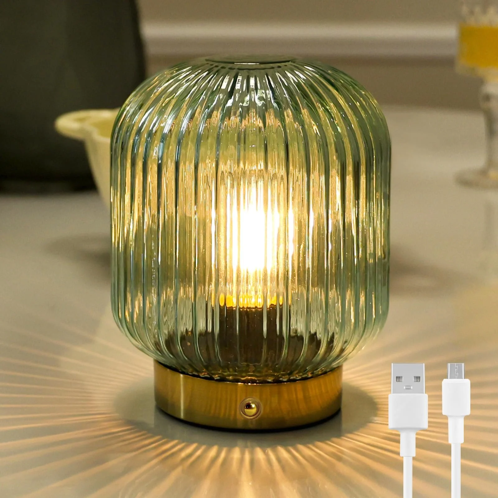 Настольная лампа MJ PREMIER Беспроводная аккумуляторная регулируемая стеклянная Зеленая, фото №1