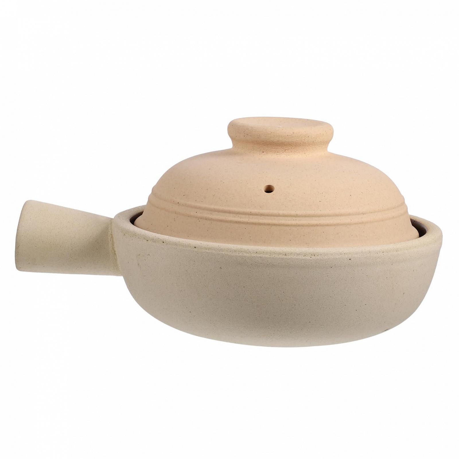 Кастрюля SOLUSTRE из грубой глины с крышкой и одной ручкой термостойкая, фото №1