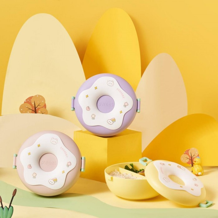 Круглый ланч бокс с приборами Donut 1000 мл желтый, фото №6