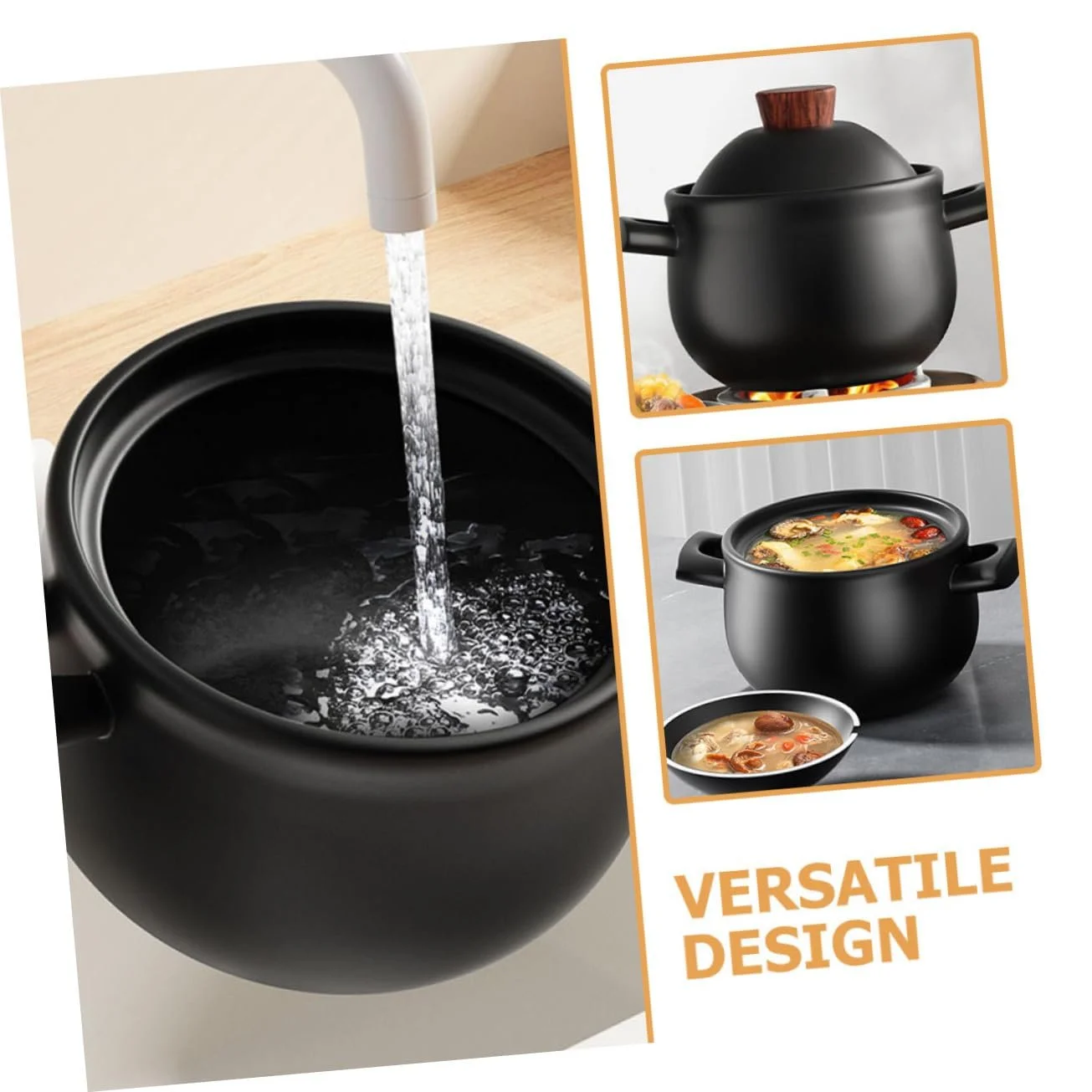 Кастрюля-сотейник VALICLUD керамическая большой емкости с крышкой для газовой плиты, фото №7