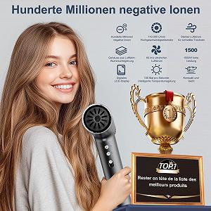 Фен с бесщеточным мотором с диффузором, насадкой для укладки, 300 миллионов отрицательных ионов, 3-в-1, технология Oxy Active, LED-дисплей, 4 уровня температуры, 3 уровня скорости вращения вентилятора (Elegant synthetic.ua - Фото 1