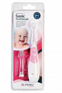 Зубная щетка звуковая Meriden Kiddy для детей 0-4 лет Пингвин электрическая с LED подсветкой, таймером, 2 мягкие насадки, водонепроницаемая, розовая - Фото 1