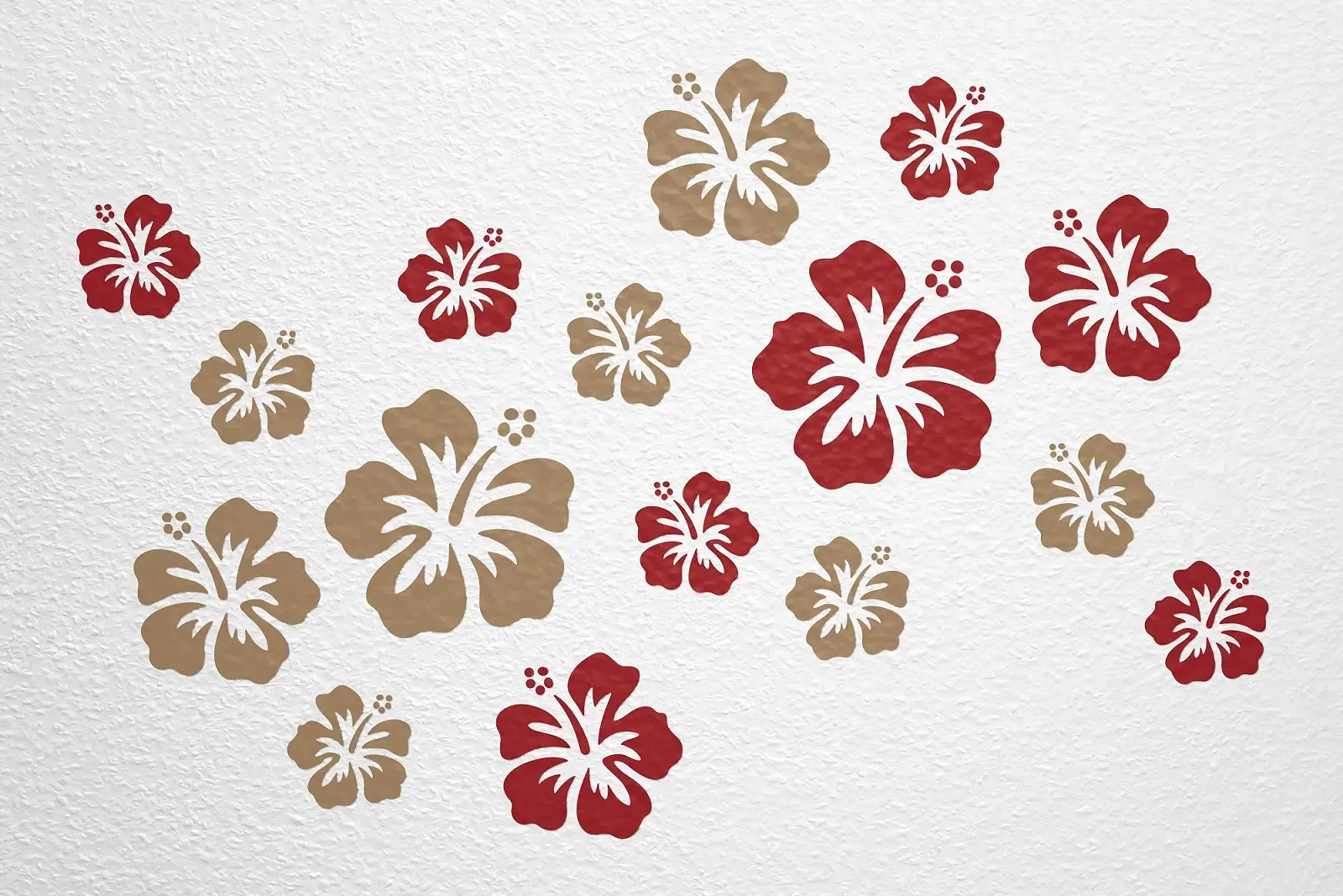 Наклейка на стіну Квітки гібіскусу Набір 16 шт Темно-червоний Світло-коричневий, фото №1