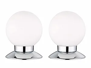 Настільна лампа комплект 2 шт. 13 см сенсорна зі скляною кулею Хром / Біла - Фото 1