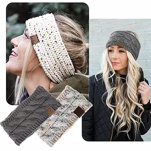 Повязка на голову Вязаная Эластичная Темно-серый + Черный (2 шт) synthetic.ua - Фото 1