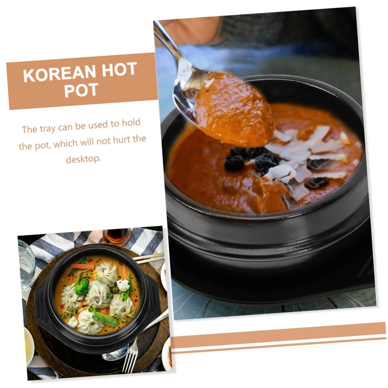 Кастрюля для бибимбап керамическая с подставкой термостойкая с двойной ручкой, фото №5 Кастрюля для бибимбап керамическая с подставкой термостойкая с двойной ручкой, фото №5