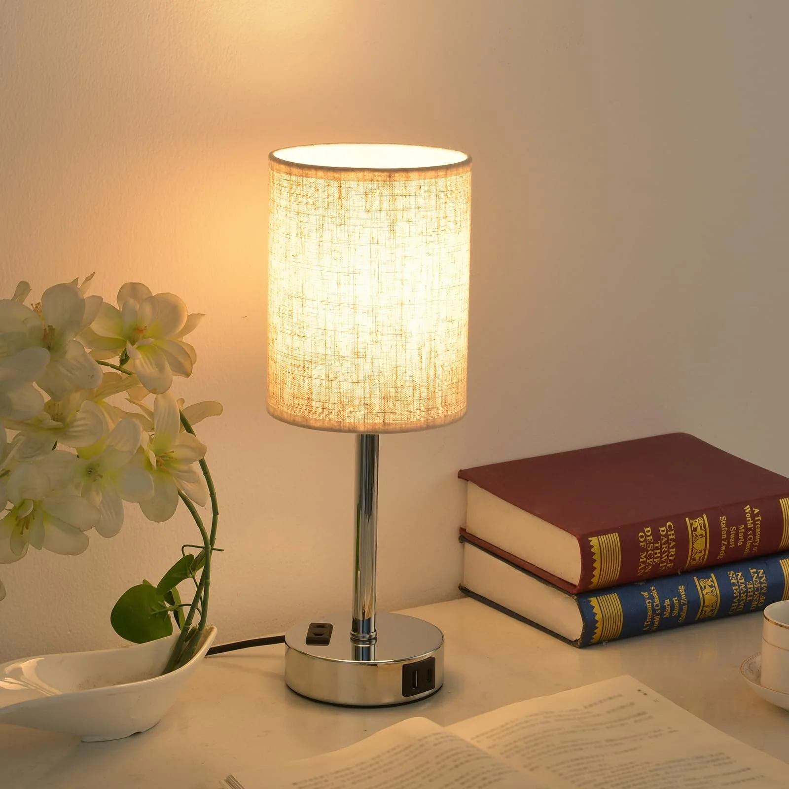 Настільна лампа LED Набір 2 шт. Сенсорна USB A+C Бежевий, фото №6