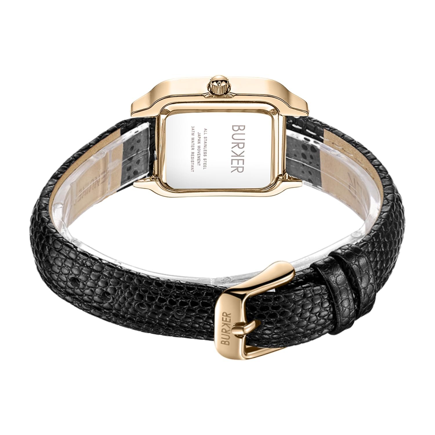 Женские часы BURKER Macy Квадратные Аналоговые Кварцевые 26 мм Золотой Черный/Черная Кожа, фото №4