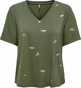 Футболка ONLFLORA FOIL TOP JRS 15273576-Olive Night-Detail:Gun metal foil ONLY Хакі XS - Фото 1