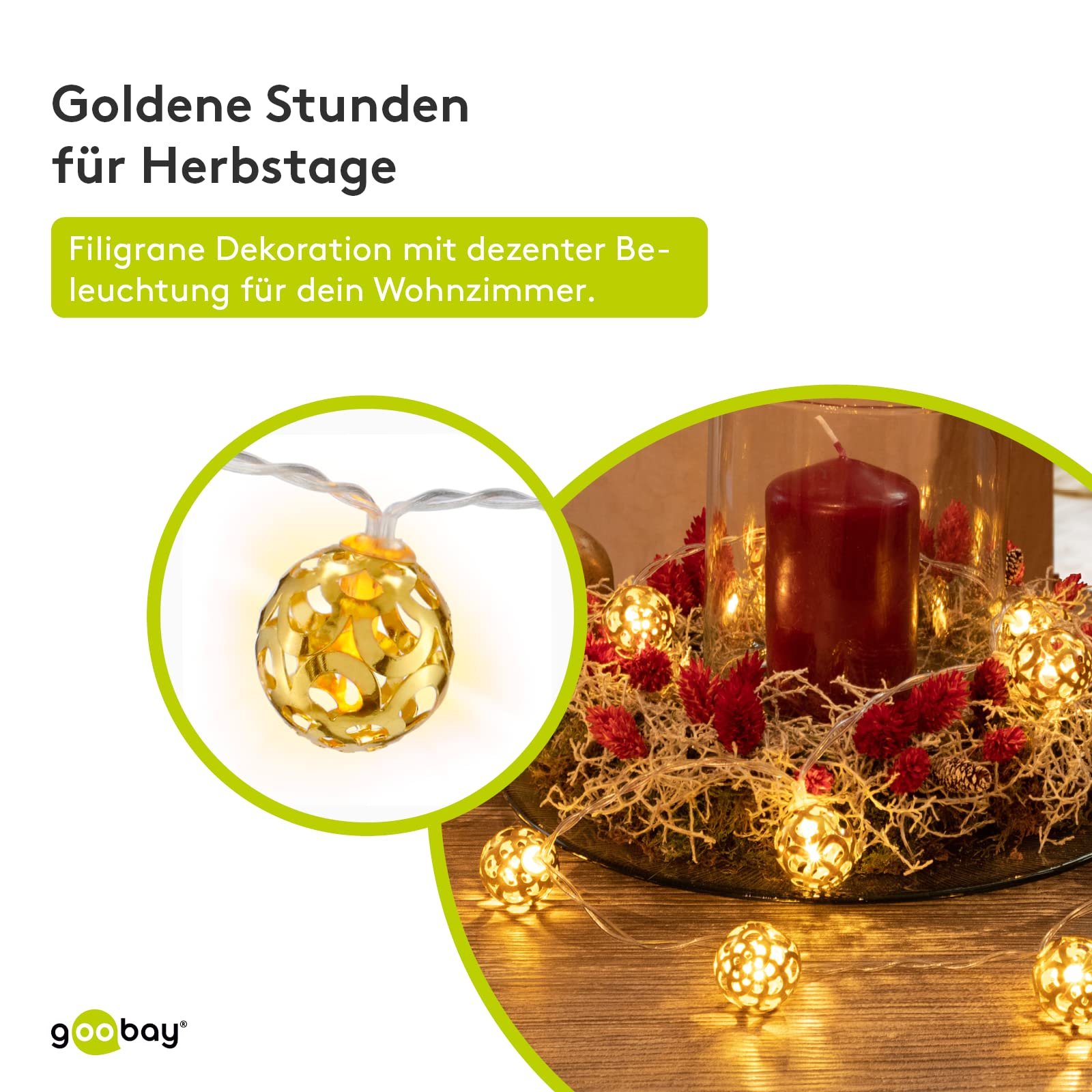 Гірлянда світлодіодна Goobay Moroccan Balls 58119, 10 LED, теплий білий (3000 K), 1.3 м, золотий, прозорий, фото №4