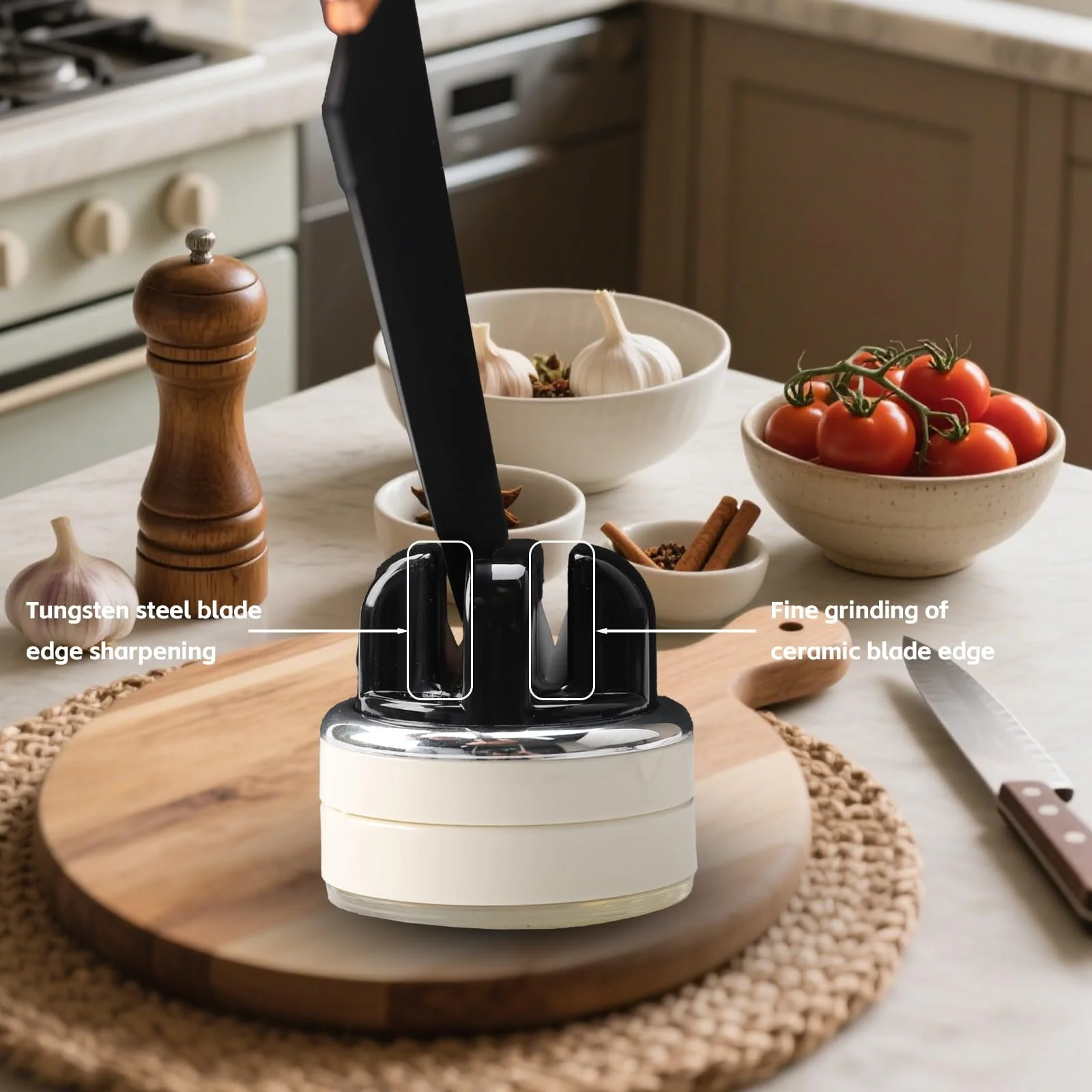 Точило для ножів та ножиць на присосці V-подібне біло-чорне, фото №4