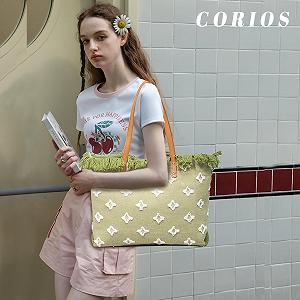 Сумка CORIOS, жіноча, полотняна, богемна, літня, пляжна, з китицями, велика, в'язана, для подорожей, відпочинку, щоденного використання, світло-зелена, L, богемний стиль synthetic.ua - Фото 1