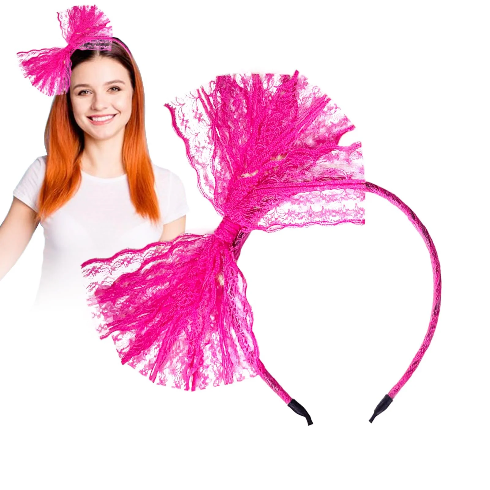 Обруч на голову Неон з бантом 1980-х Рожевий, фото №1