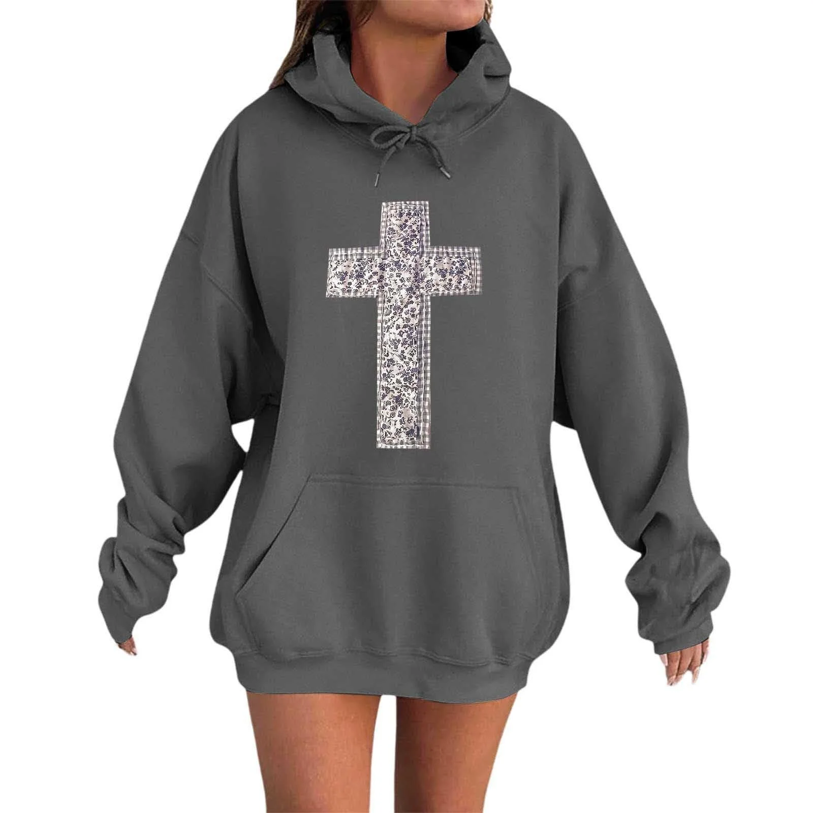 Худи Женское с принтом слогана и карманом, на шнурках 2025, фото №4