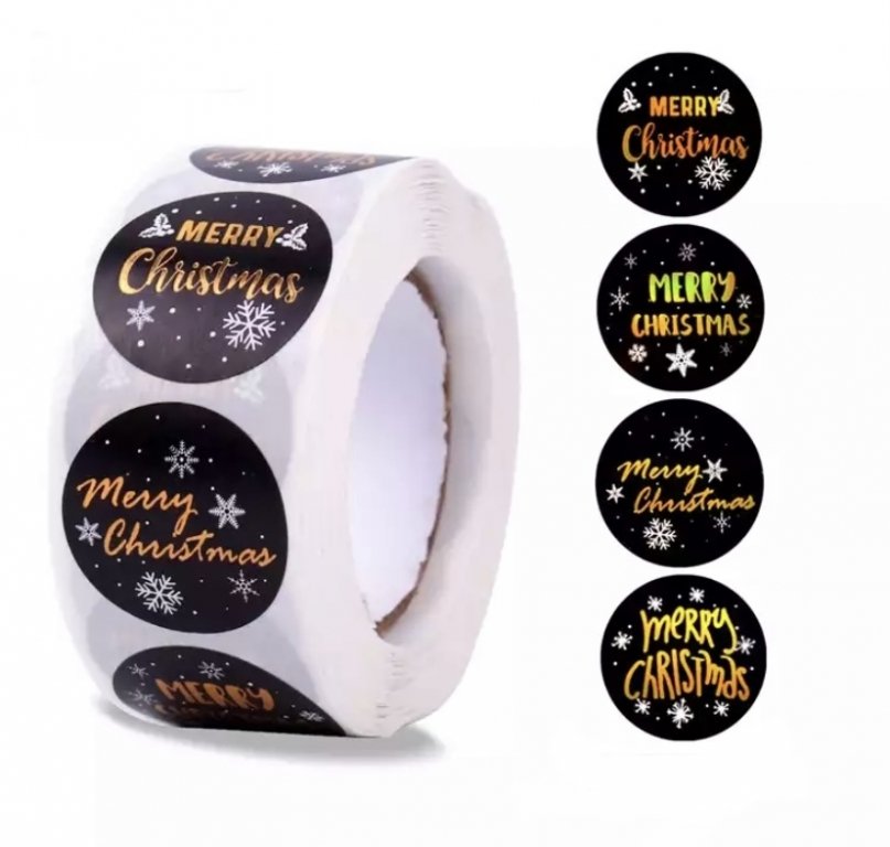Наліпки для пакування 25мм чорні зі сніжинками Merry Christmas, 8 штук, фото №1 Наліпки для пакування 25мм чорні зі сніжинками Merry Christmas, 8 штук, фото №1