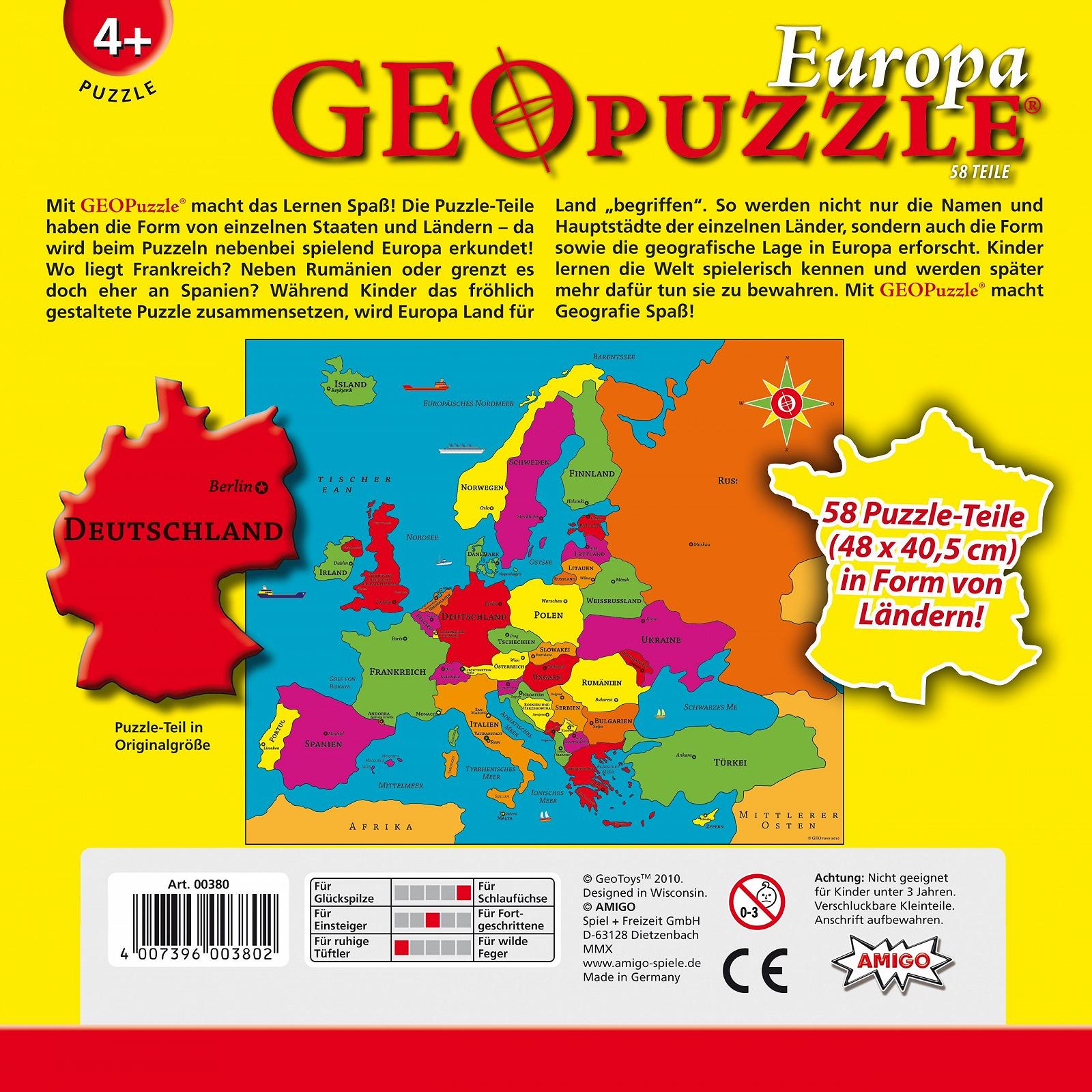 Пазл Amigo Geopuzzle Europe 00380 58 деталей, фото №3