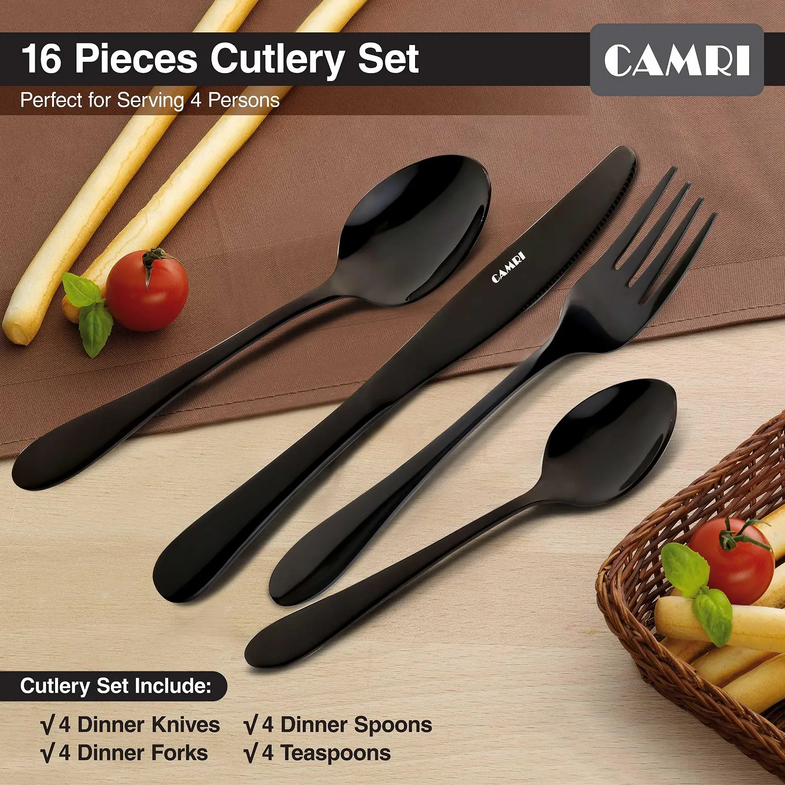 Набір столових приборів CAMRI 16 предметів з нержавіючої сталі, фото №5 Набір столових приборів CAMRI 16 предметів з нержавіючої сталі, фото №5