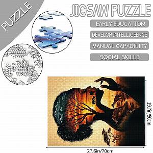 Пазл Black Girl Africa Woman Elephant Giraffe Tree of Life 1000 деталей 50 x 70 см synthetic.ua - Фото 1