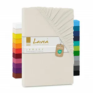 Простыня на резинке Lavea Jersey Maya 100% хлопок 120 x 200 см кремовый натуральный белый - Фото 1