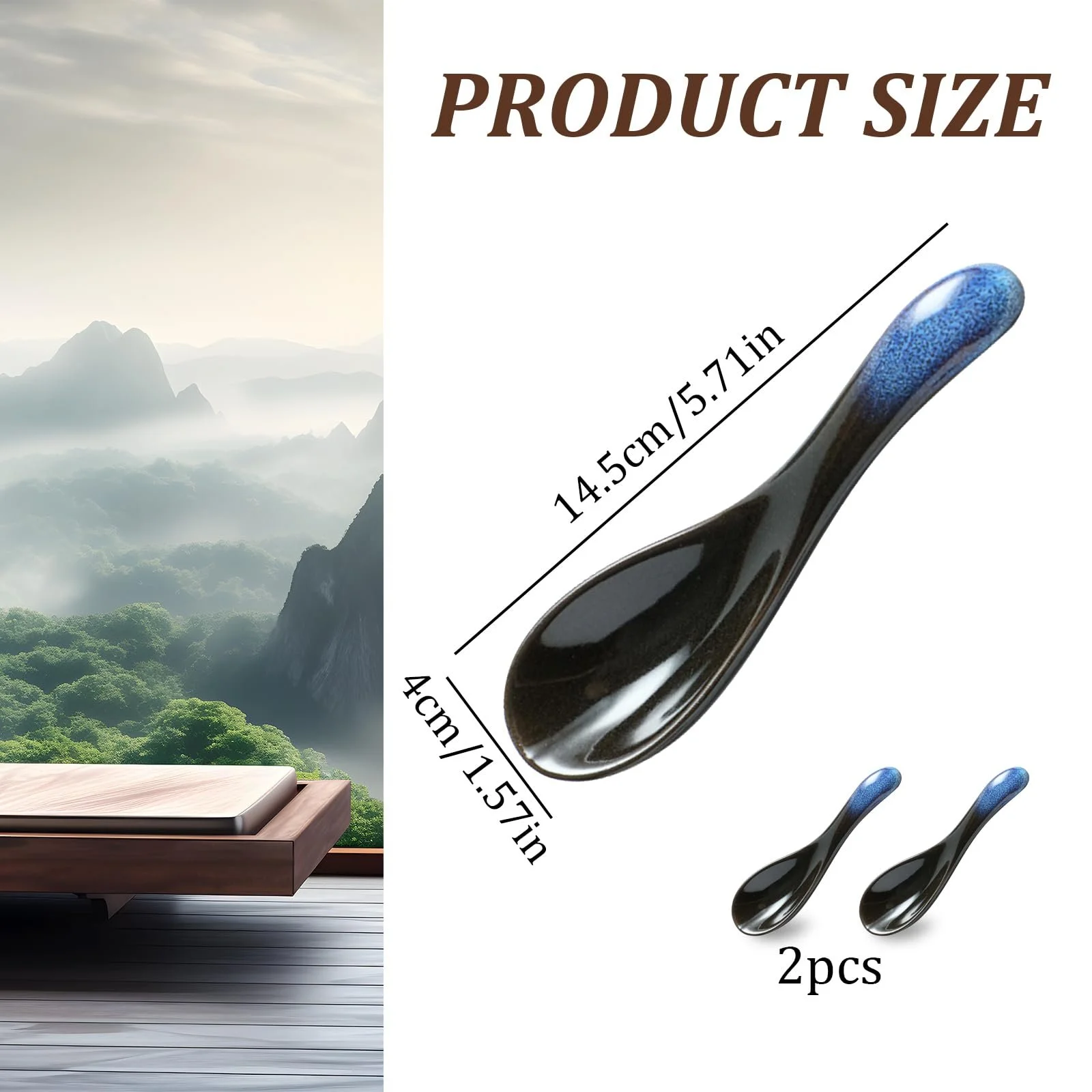 Ложка Супова Asian керамічна в японському стилі блакитна, паковання 2 шт, фото №2