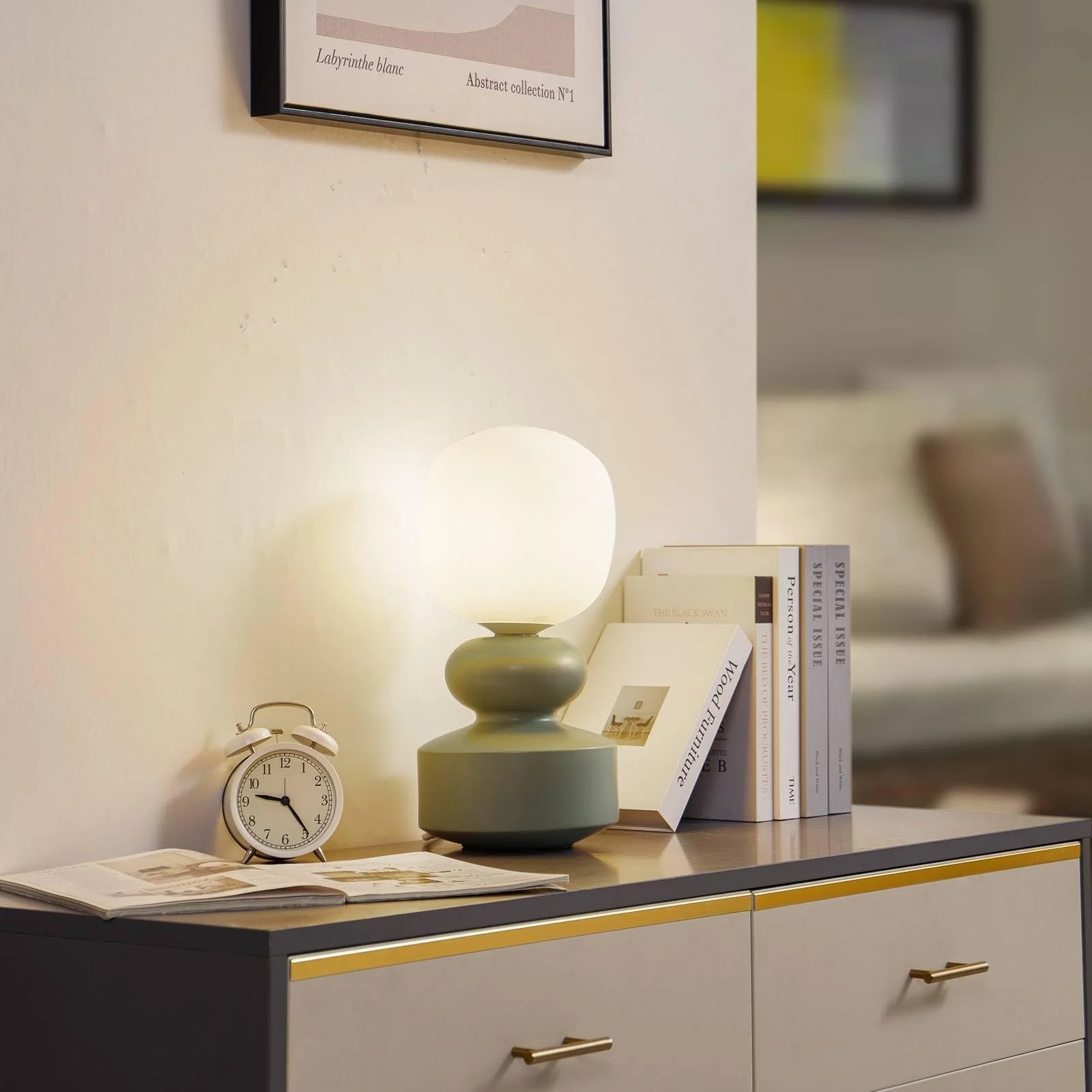 Настільна лампа Lucande Fidelo скандинавська зелена кераміка 1 лампочка E14, фото №3