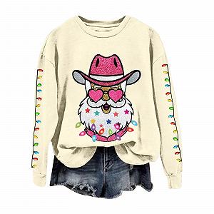 Женский свитшот Qixiu Рождественский, с длинными рукавами, с принтом Санты, с круглым вырезом Рождественский свитшот Женский джемпер Рождественская рубашка Рождественский - Фото 1