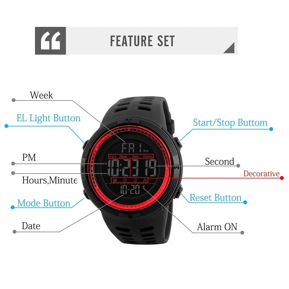 Цифровий Спортивний годинник TONSHEN 50 м LED Червоний, фото №3