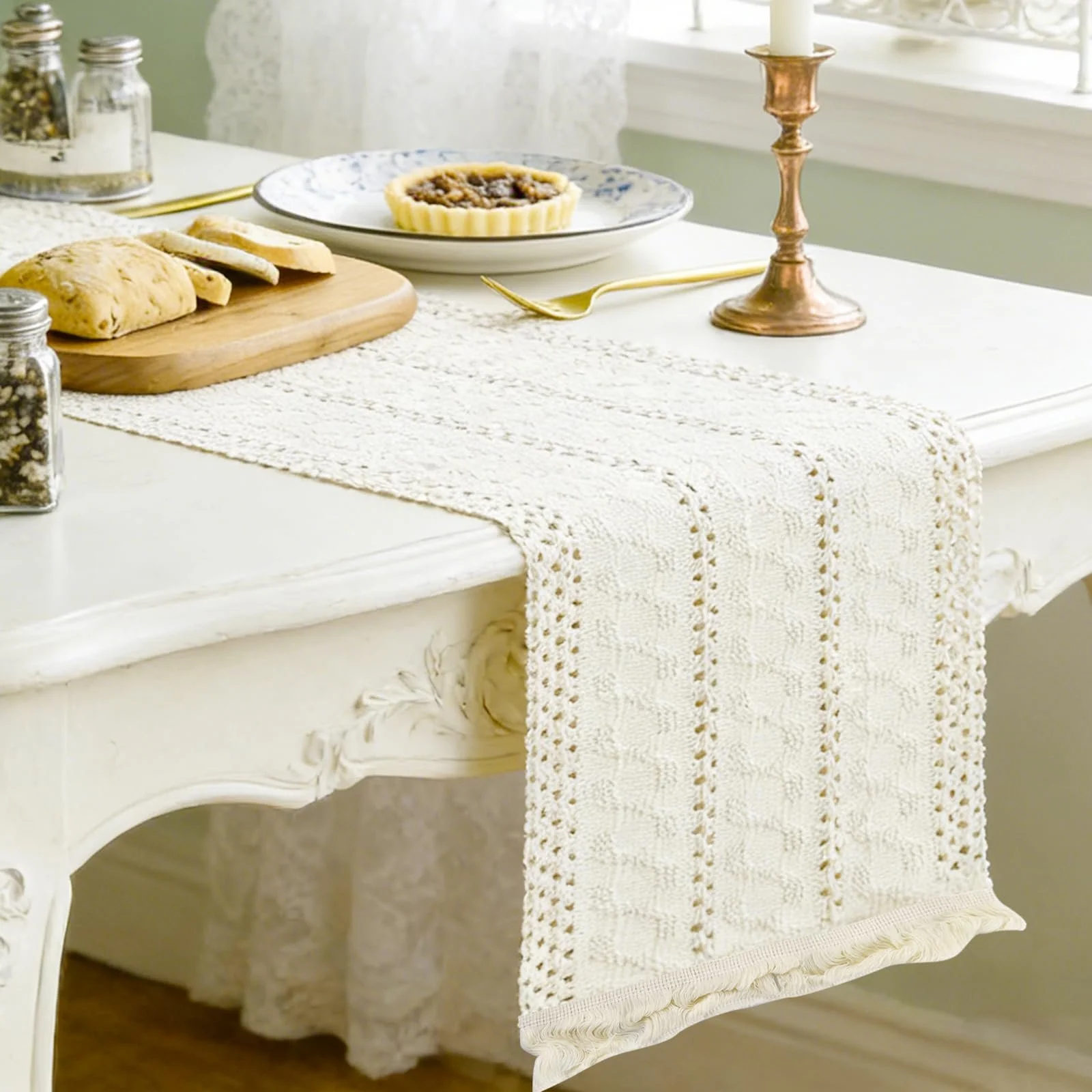 Набір 3 шт. Ранерів для столу Boho макраме 30 x 180 см Бежевий, фото №1 Набір 3 шт. Ранерів для столу Boho макраме 30 x 180 см Бежевий, фото №1