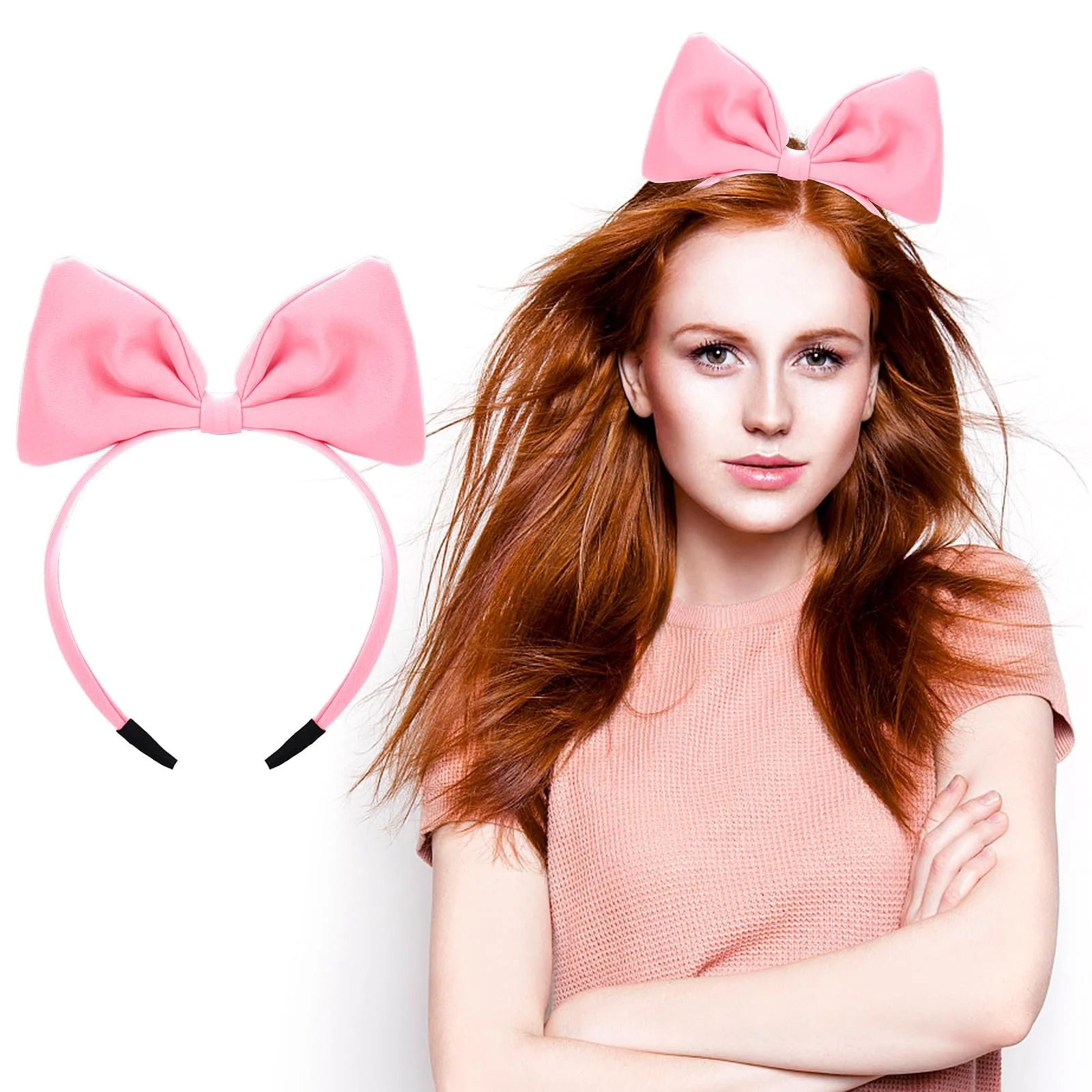 Обруч для волосся WLLHYF з чорним бантом для жінок та дівчат, рожевий, фото №6