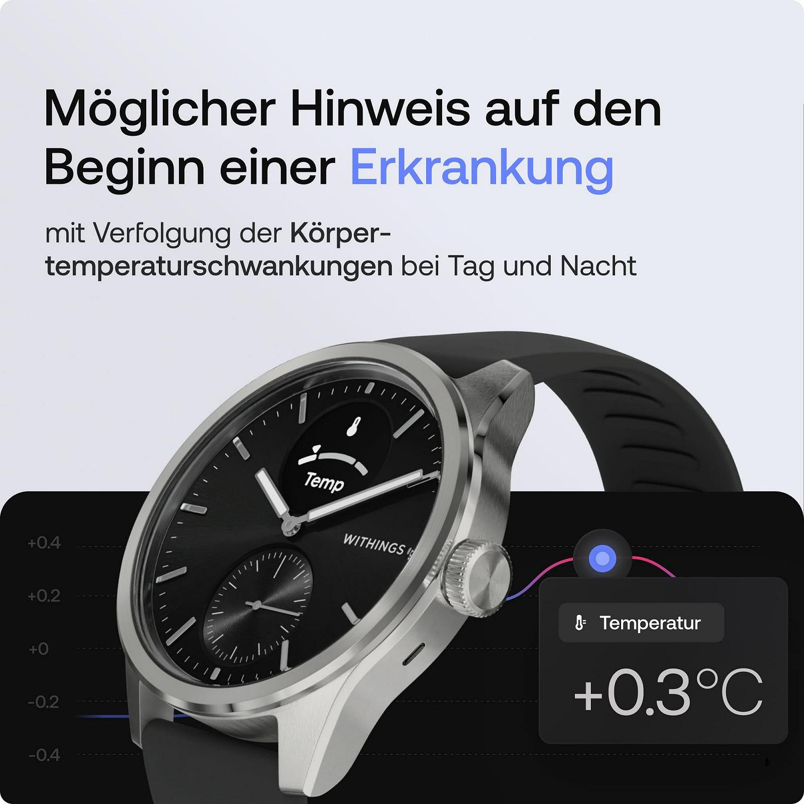Смартгодинник Withings ScanWatch 2 ECG, SpO2, Температура, Відстеження сну, Здоров'я дихальних шляхів, Активність, Калорії, Водонепроникний, 30 днів роботи від батареї, фото №4