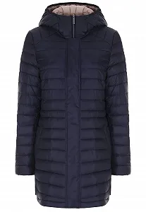 Женское Синее стеганое пальто с капюшоном - Фото 1