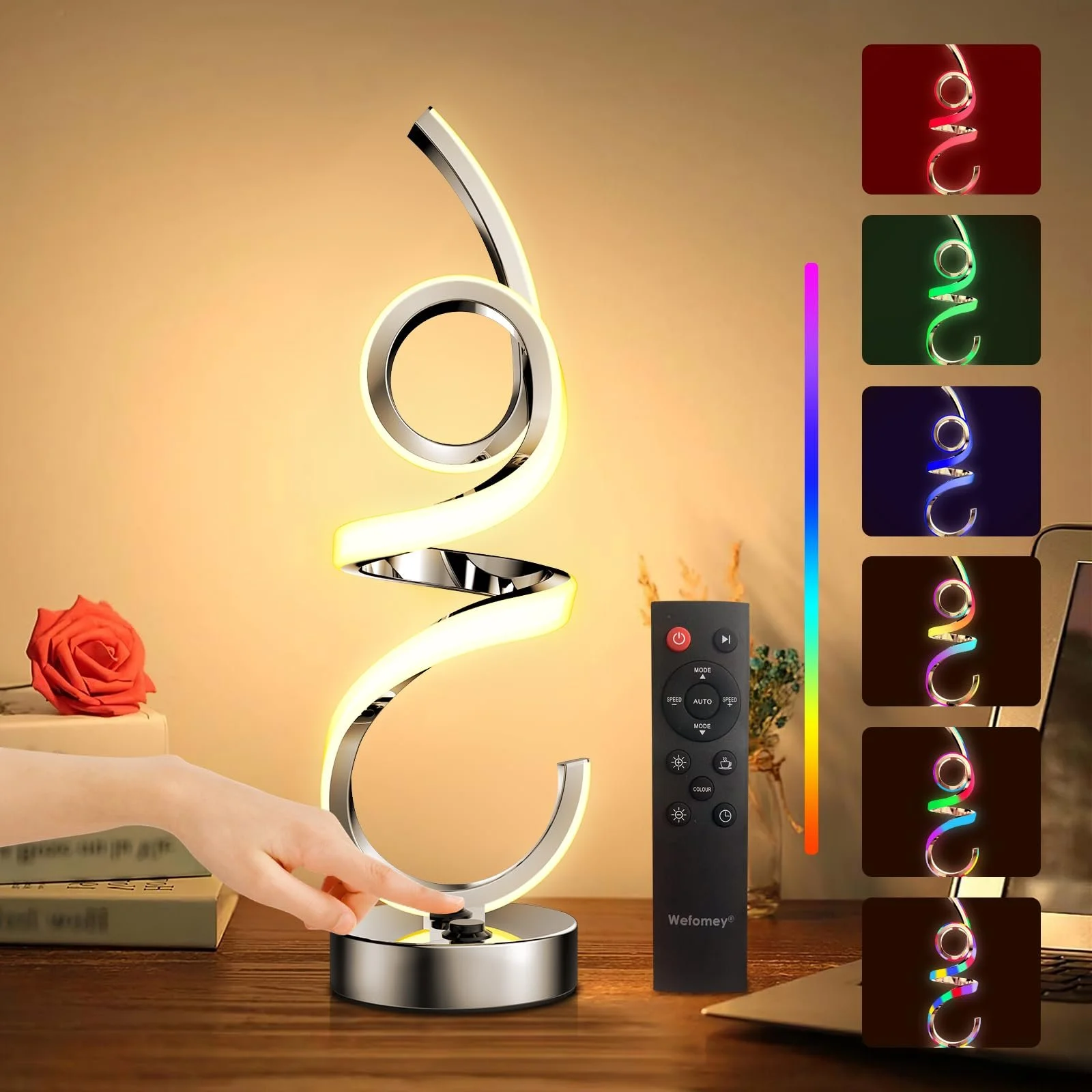 Настільна лампа LED Bedside Lamp RGB Dimmable Wireless Spiral Rechargeable, фото №1