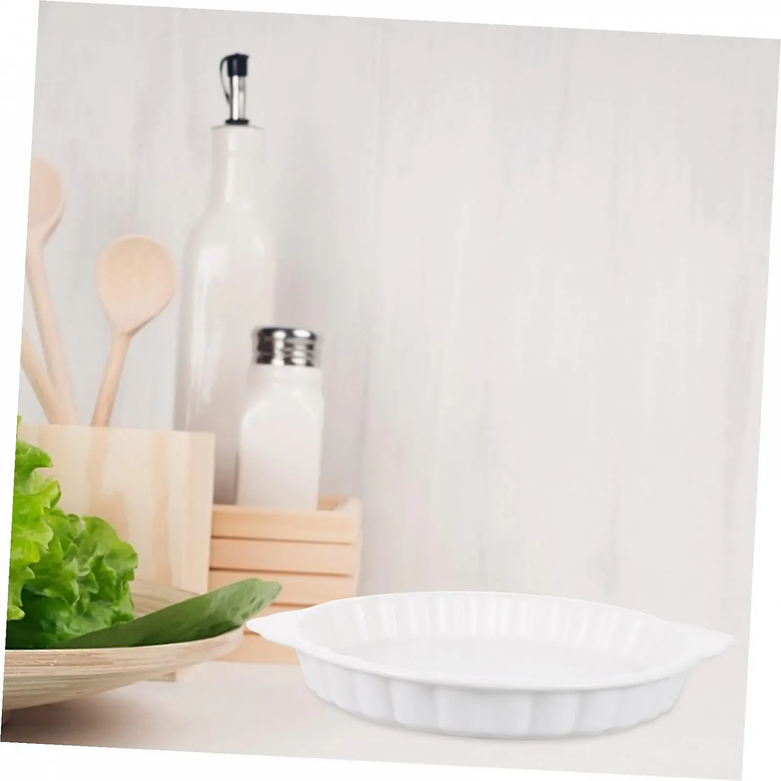 Форма для запекания керамическая круглая с ручками термостойкая белая, фото №4 Форма для запекания керамическая круглая с ручками термостойкая белая, фото №4