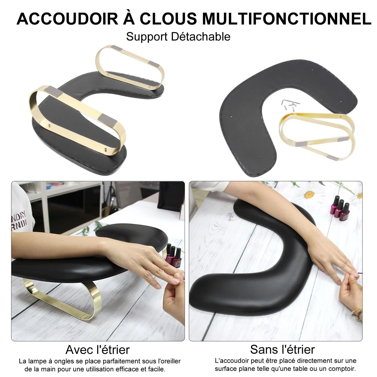 Подставка для рук U-образная Подушка для маникюра Мягкая PU кожа Черный, фото №4