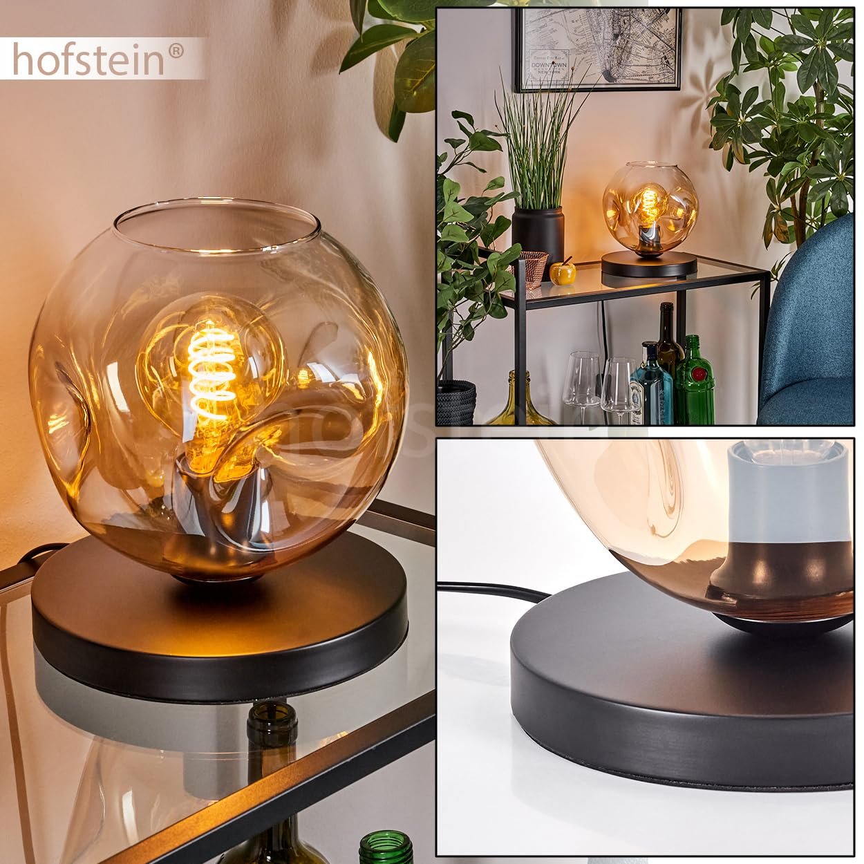 Настільна лампа Ripoll Metal/Glass Modern Retro / Vintage 20 см Black/Amber/Clear, фото №2