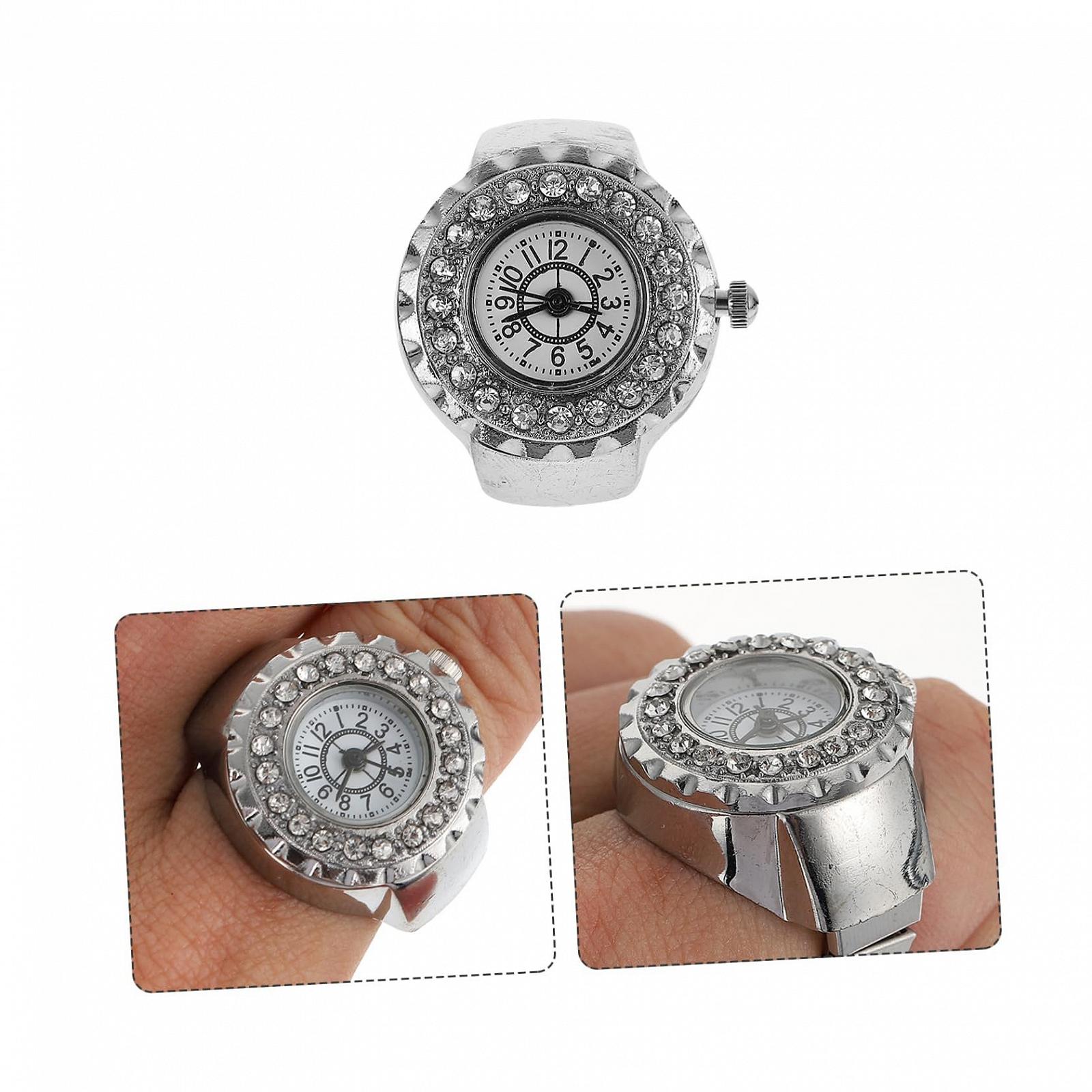 Часы-кольцо LIFKOME Модные кольца Ювелирные изделия на палец Кольцо-часы с бриллиантом Petite Silver для модного кольца Электронные часы цинковый сплав серебро, фото №5