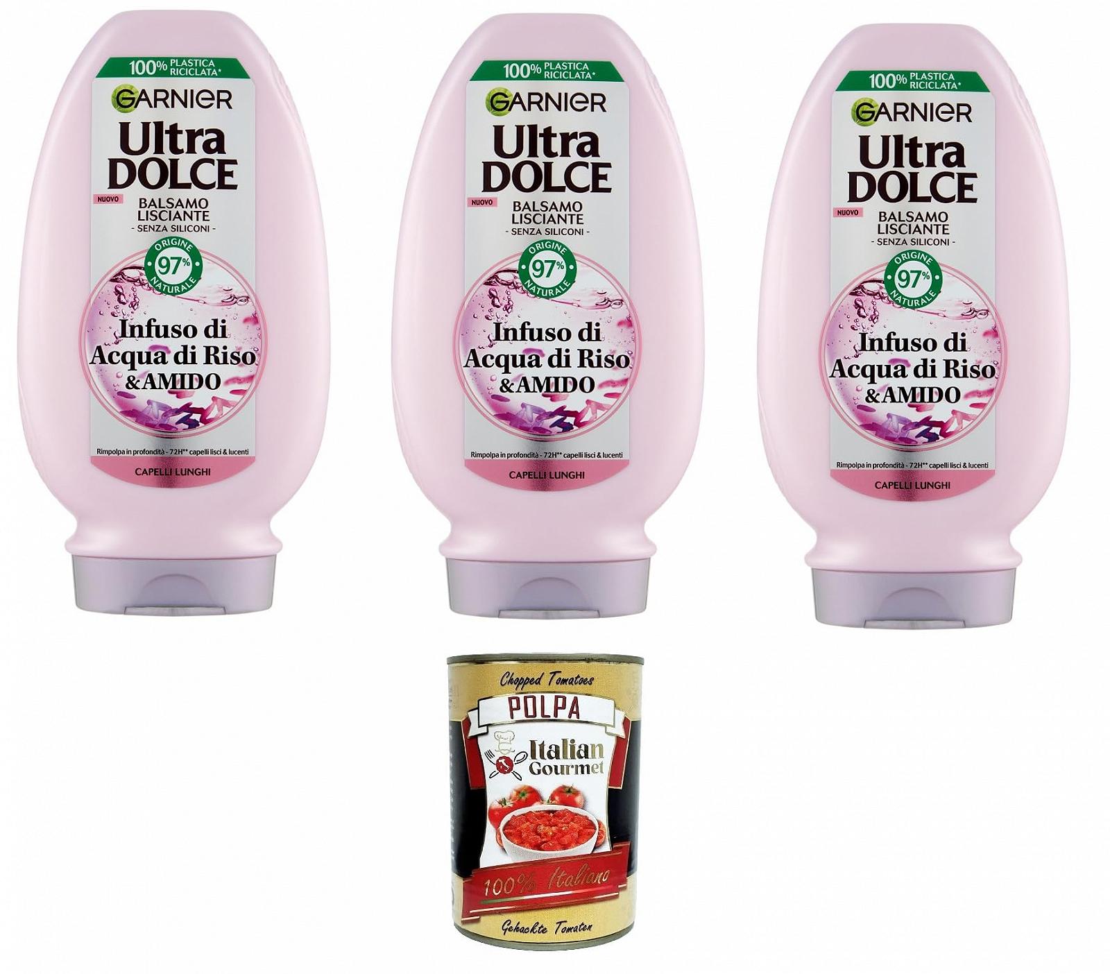 Кондиціонер Garnier Ultra Dolce Infuso di Acqua di Riso & Amido Lisciante 3 x 200 мл, фото №1