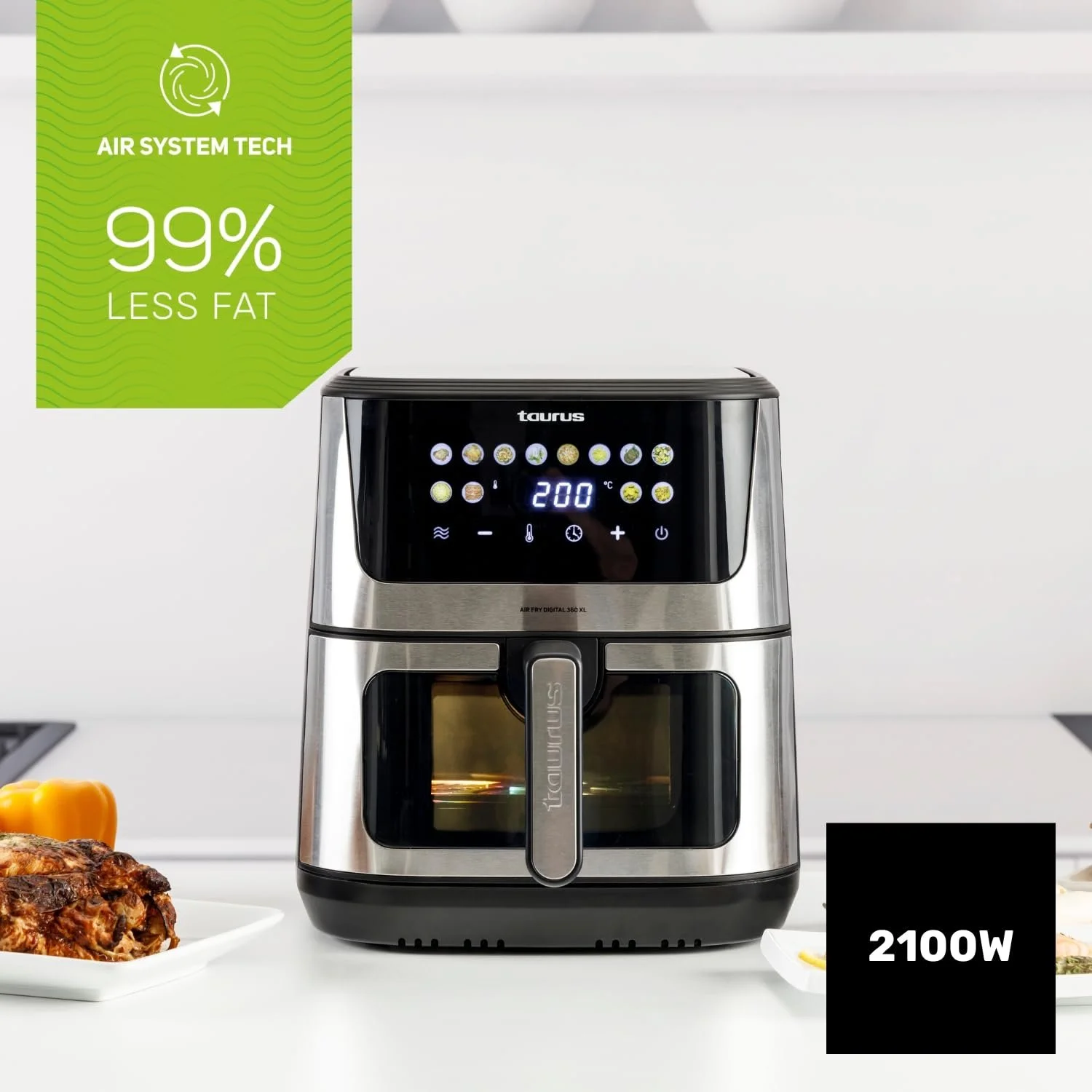 Мультипечь Taurus Air Fry Digital 360 XL 2100 Вт 8 л 12 программ Сенсорный экран Подвойный нагрев Металлический корпус, фото №2