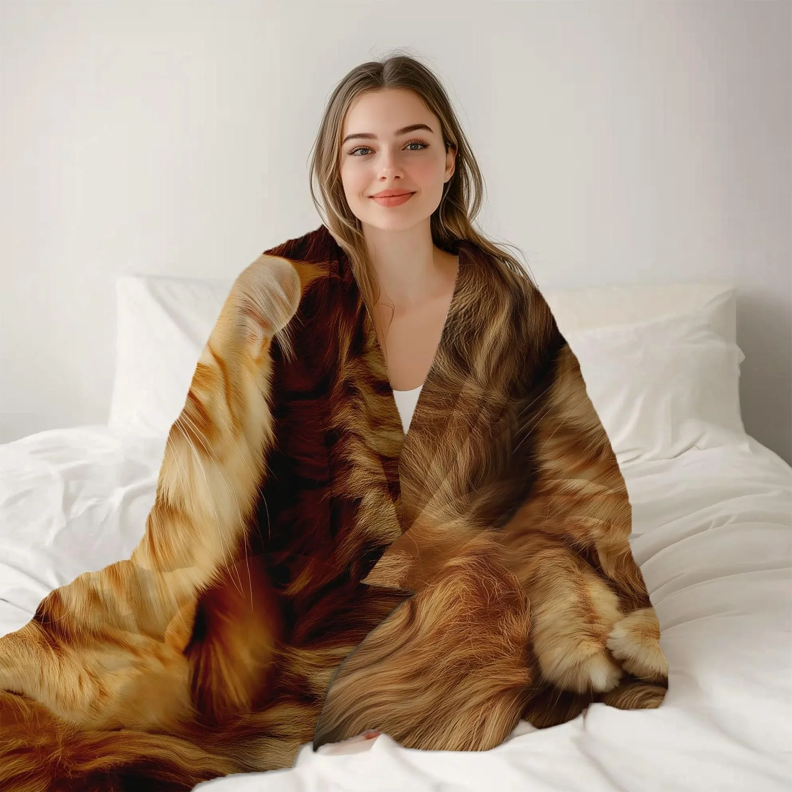 Одеяло Мягкое для дивана 180 x 220 см, Мягкое Теплое Фотография Домашние животные Котята Печатное Оранжевое Белое Шерстяное одеяло, фото №3 Одеяло Мягкое для дивана 180 x 220 см, Мягкое Теплое Фотография Домашние животные Котята Печатное Оранжевое Белое Шерстяное одеяло, фото №3