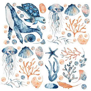 Наклейка на стіну Sea Animals Under the Sea Watercolour Ocean Animal - Фото 1