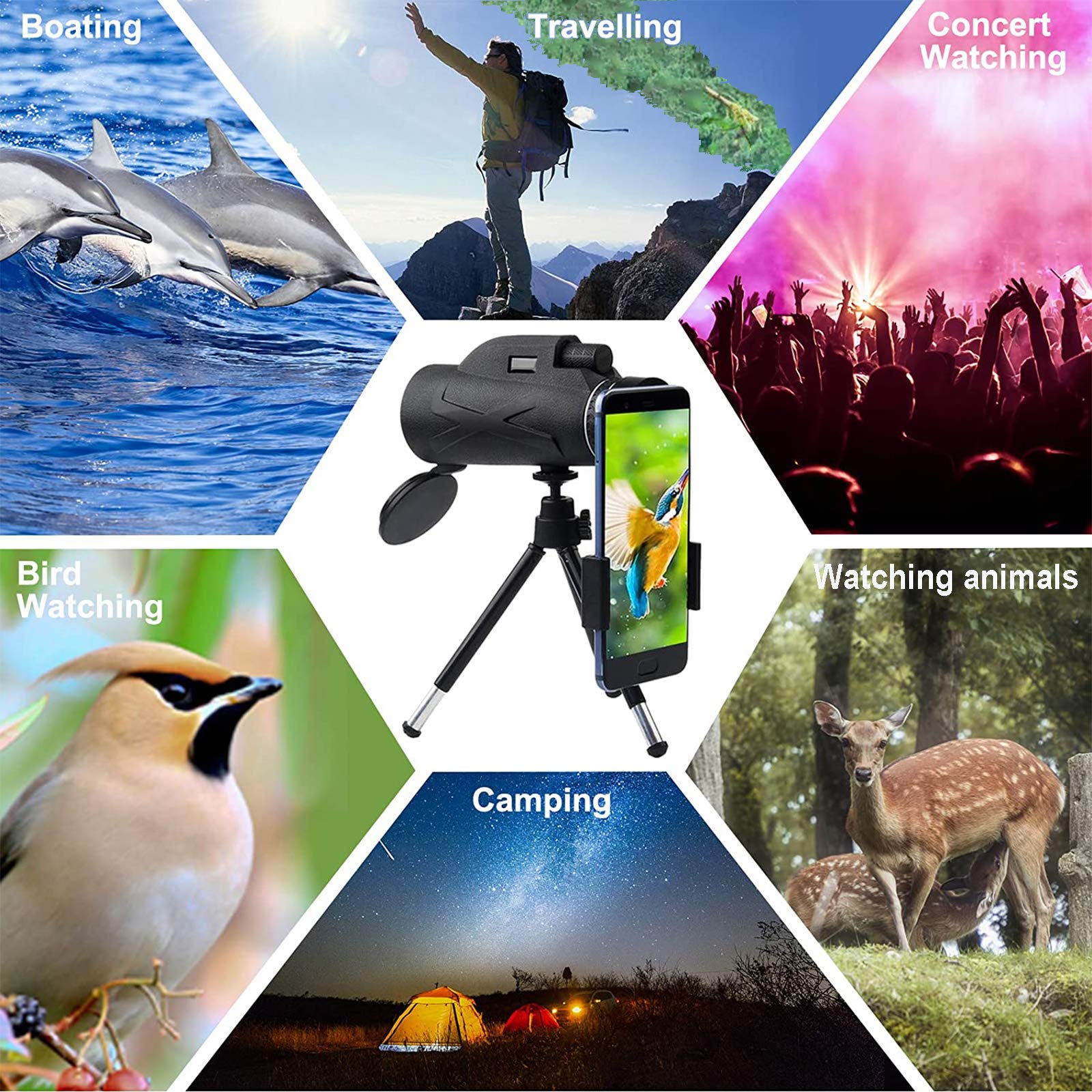 Монокуляр HJTLK 80 x 100 с держателем для телефона и штативом Черный, фото №3