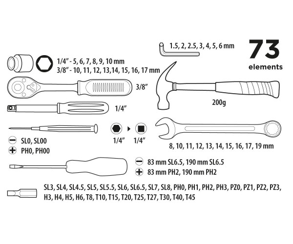 Top Tools Набір інструментів 1/4", 3/8", 73шт універсальний, фото №2 Top Tools Набір інструментів 1/4", 3/8", 73шт універсальний, фото №2