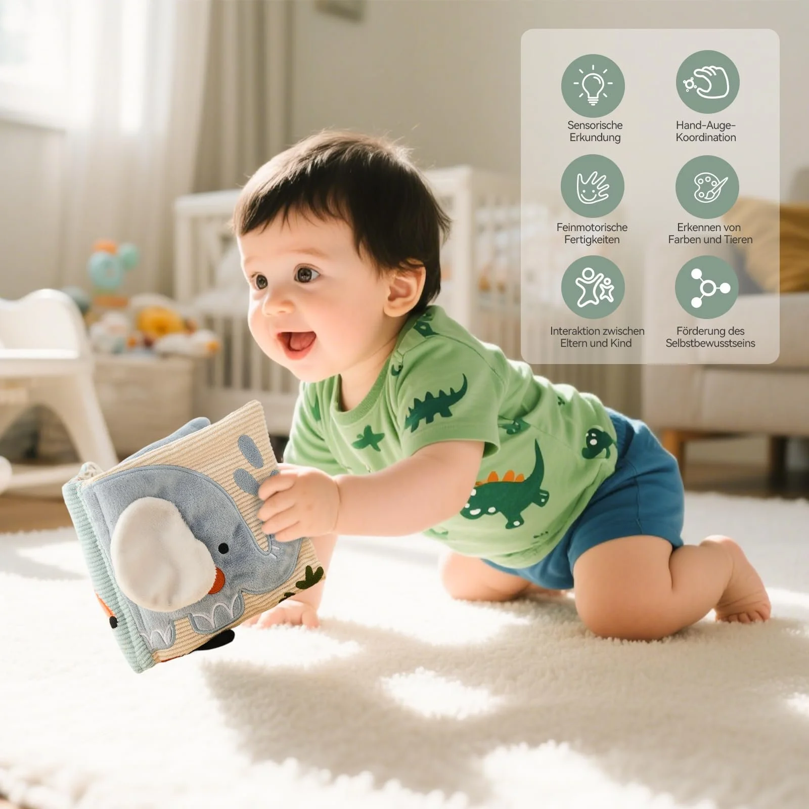 Тканинна книжка-прорізувач Baby Book з дзеркалом, іграшка для малюків Слони, фото №6