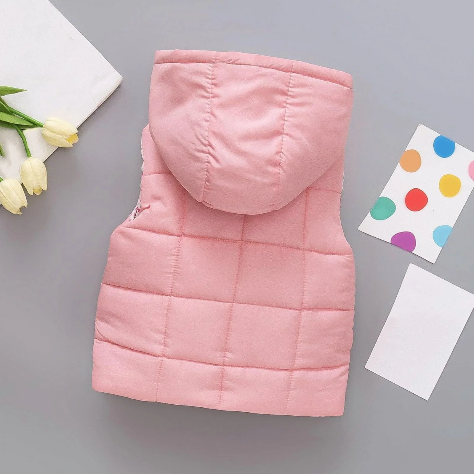 Жилет стеганый Легкий зимний для девочек и мальчиков Безрукавки Пальто Милый жилет с капюшоном Пуховик Осенний Зимний Зимнее пальто для активного отдыха, фото №4